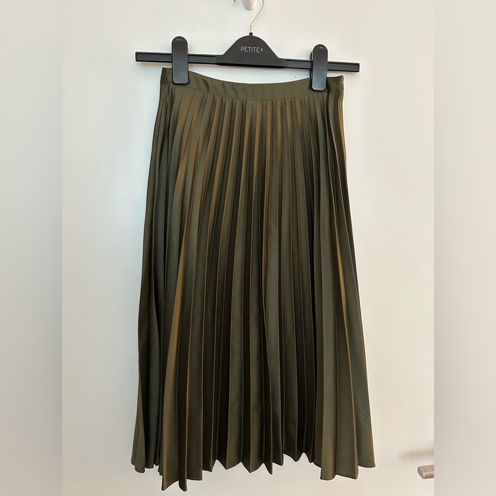 Topshop Olive Pleated Midi Skirt